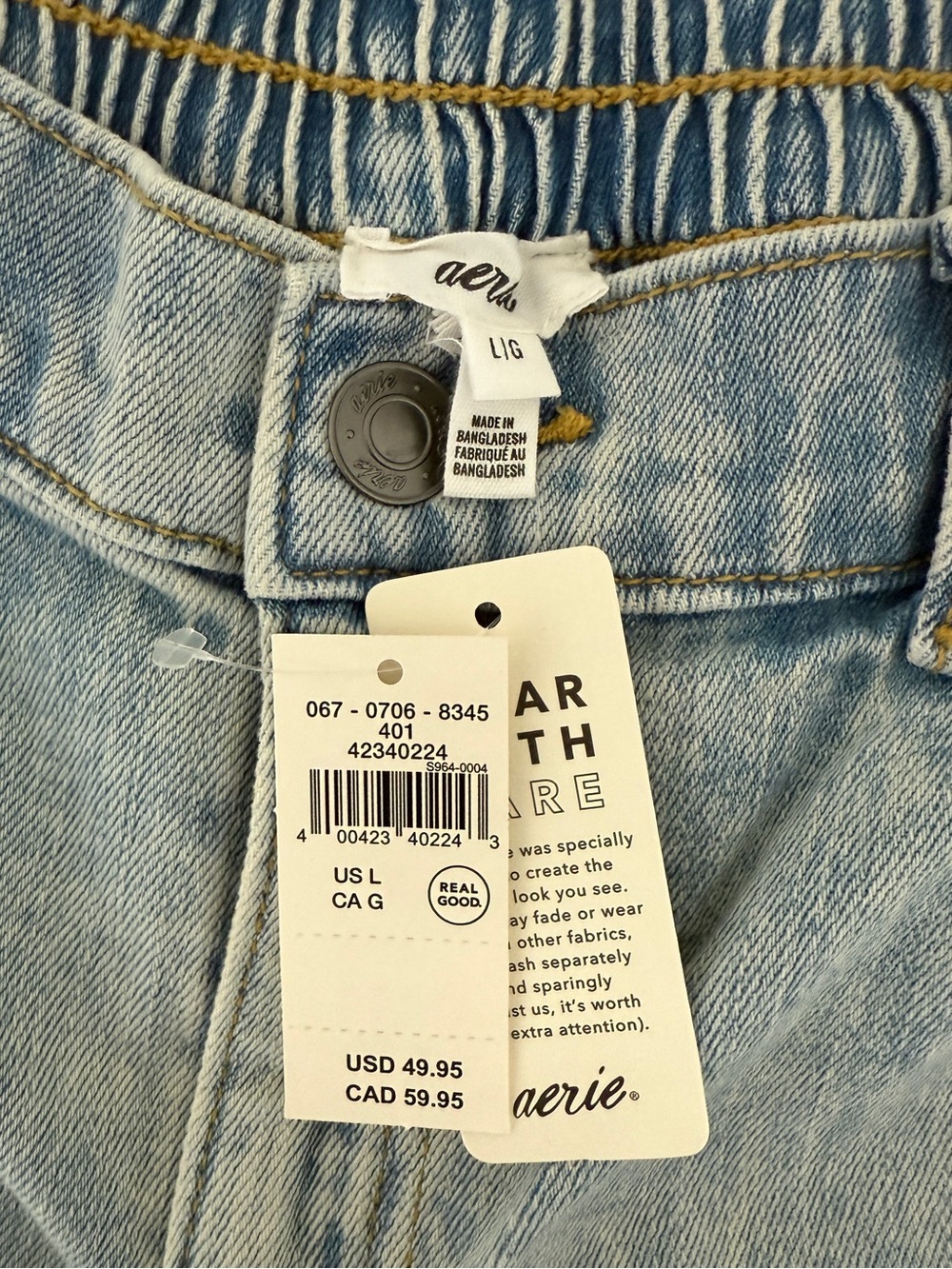Aerie Light Wash High-Rise Elastic Denim Shorts - Picture 3 of 4